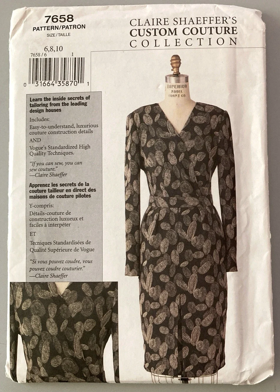 Vogue 7658 Claire Shaeffers Custom Couture Dress Belt Misses 6-10 Pattern Uncut